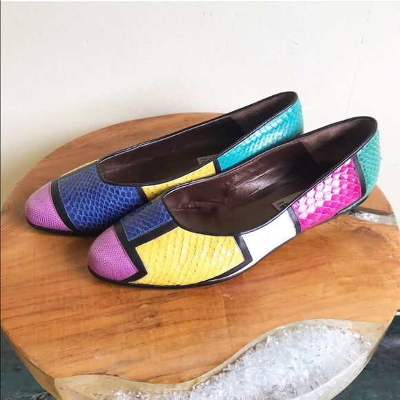 PAUL MAYER 1980’s Vintage Snakeskin Shoes Flats 7B - Picture 4 of 8